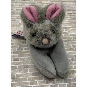 Mary Meyer 1993 Finger Puppet Plush Gray Mouse Pink Inside Ears 5"